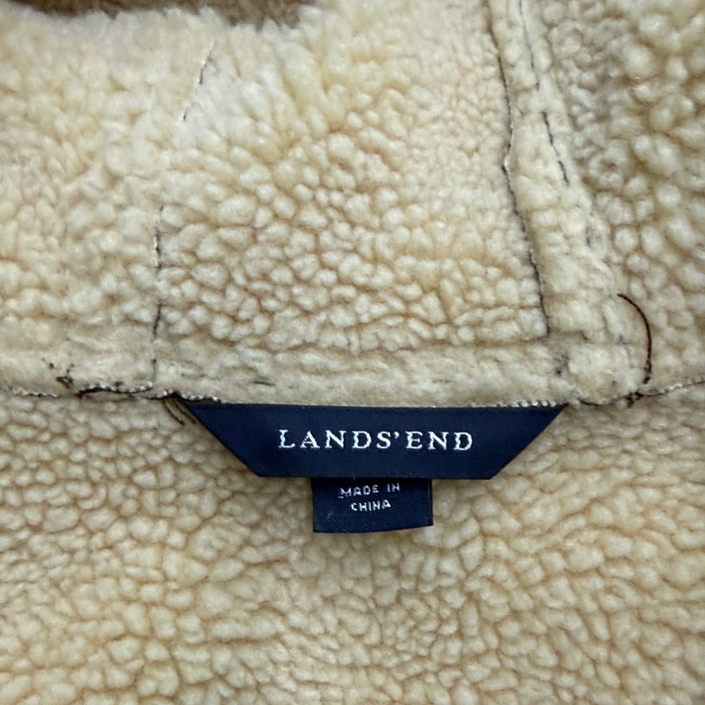 Lands' End, Brown Sherpa Suede Coat with Cream Lining - Picture 2 of 6